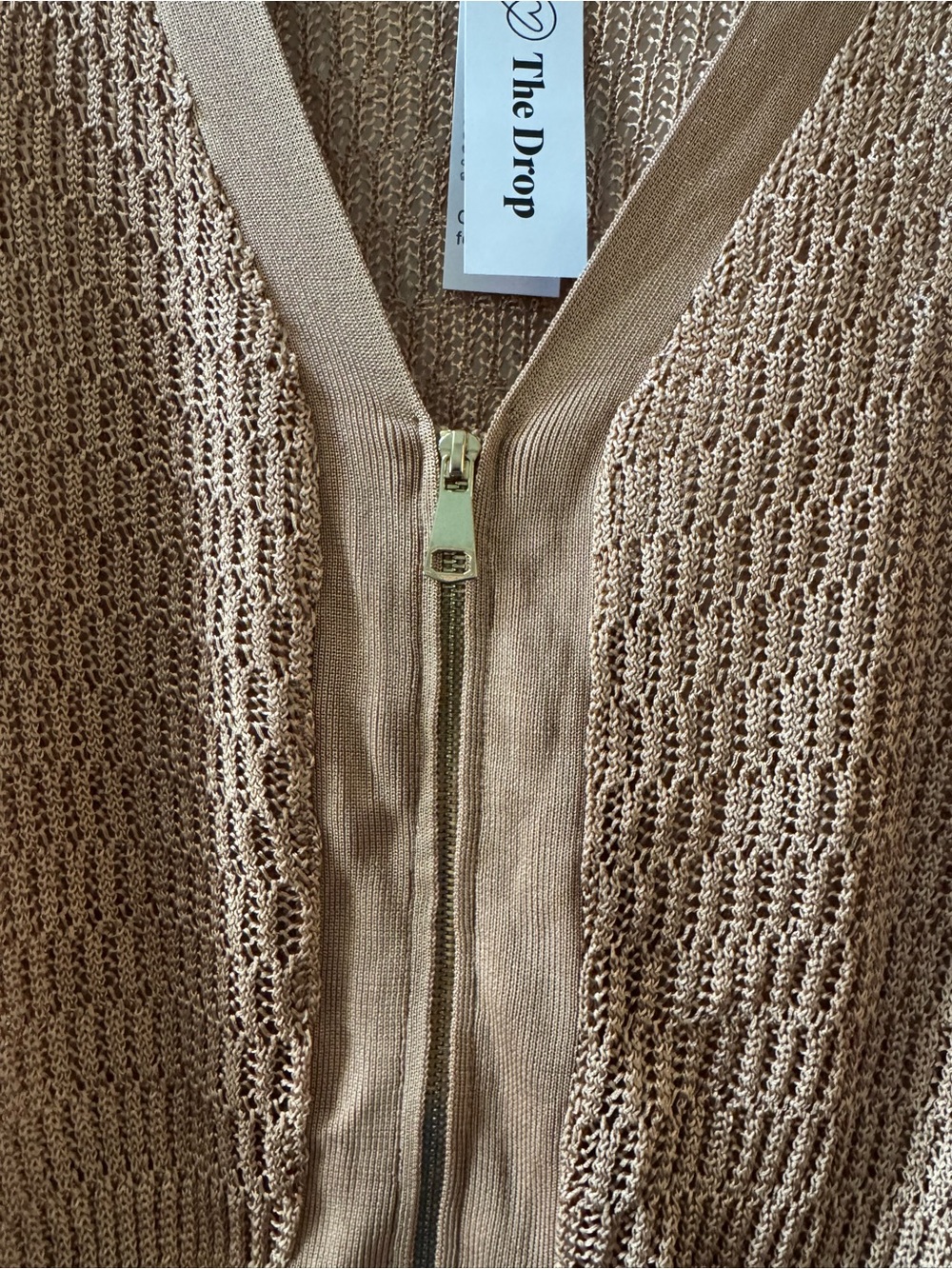 The Drop Latte Open Knit Zip Front Cardigan Sweater XL NWT Gold Tan Light Brown - Picture 5 of 8